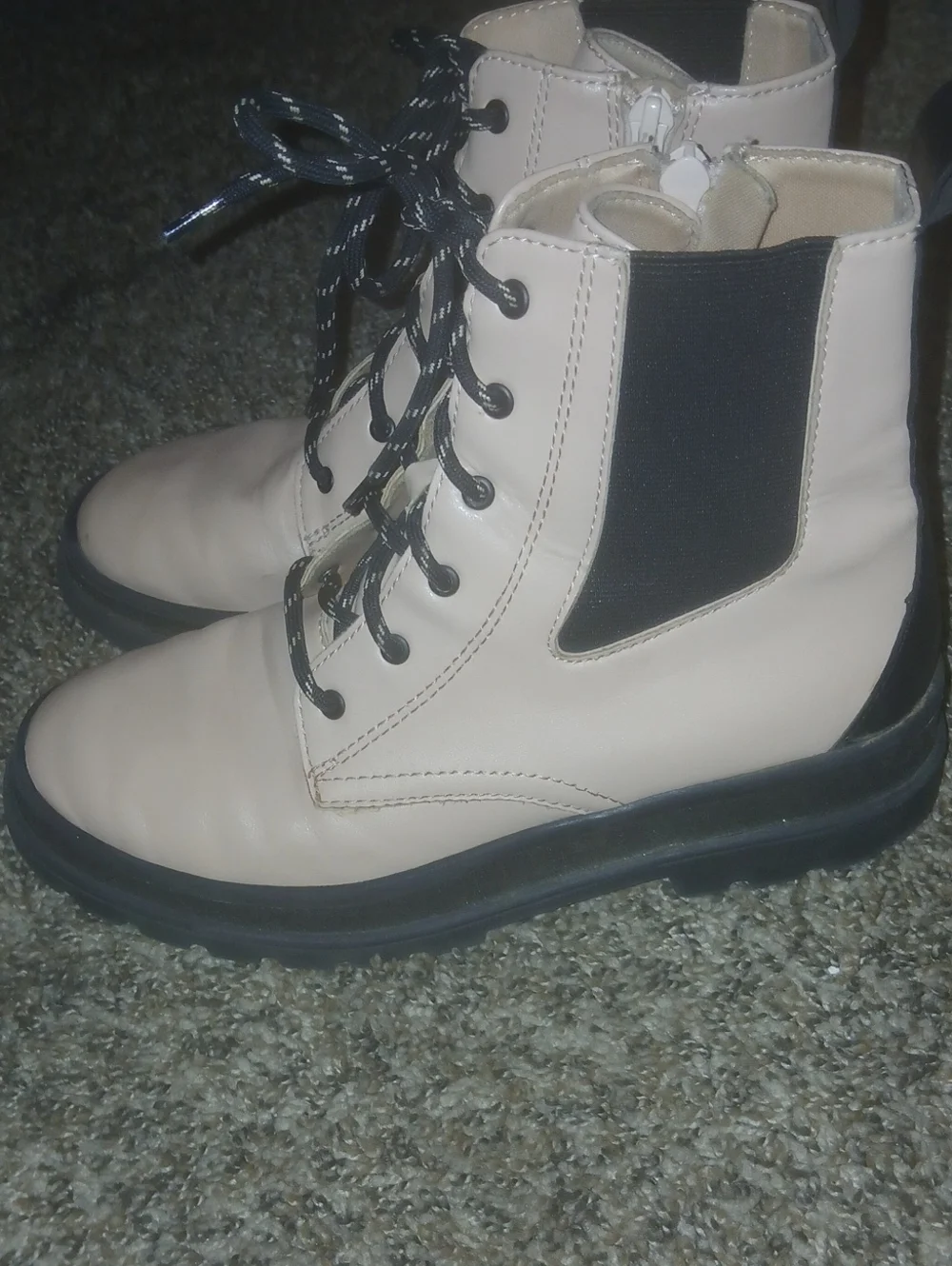 Kids Wonder Nation Pink Black Lug Sole Combat Boots Sude Zip Sz: 5